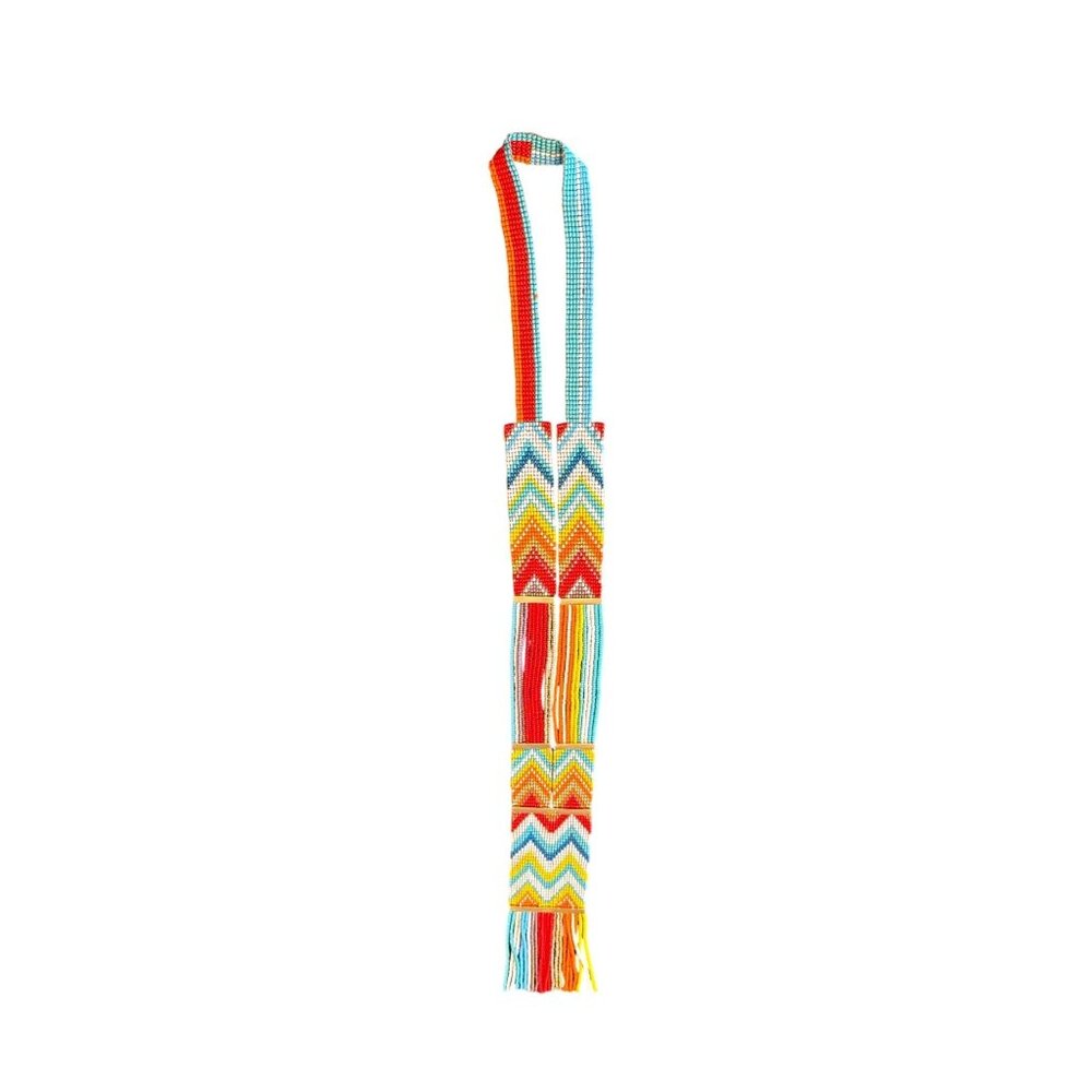 Nori Rainbow Seed Beaded Chevron Pattern Necklace Native Indian Southwestern